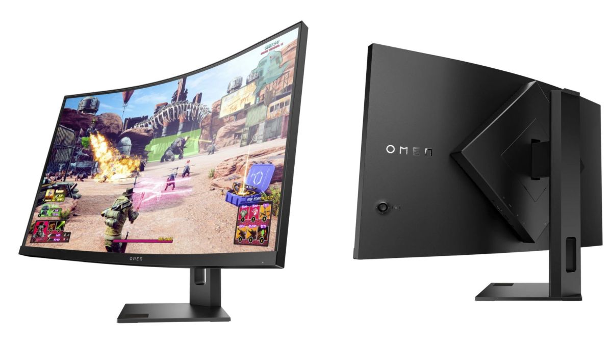 Image showing renders of HP's Omen 27c curved gaming monitor.