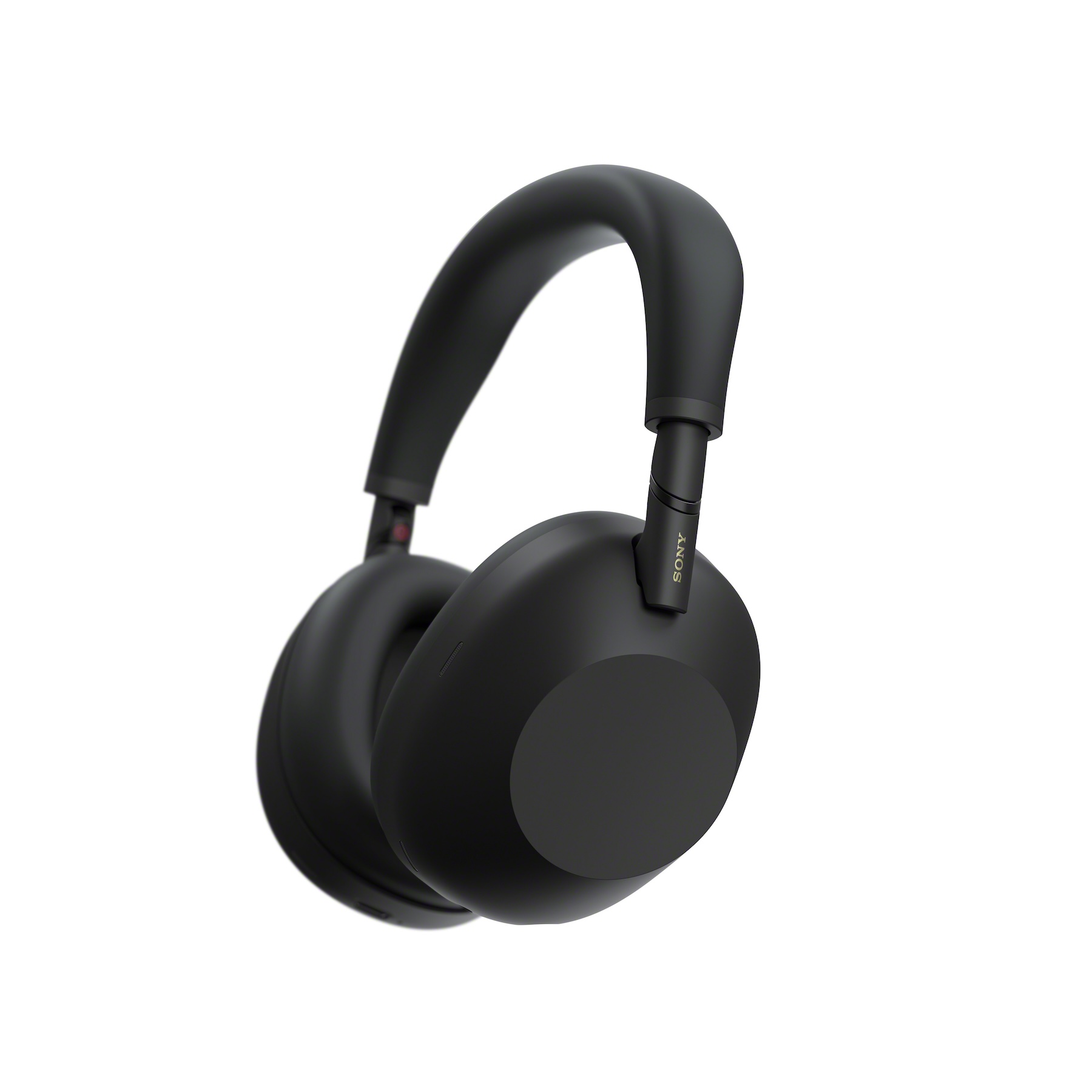 A black headphones with a white background